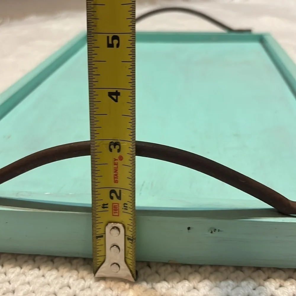 Wooden Tray with Handles Painted Seafoam Blue